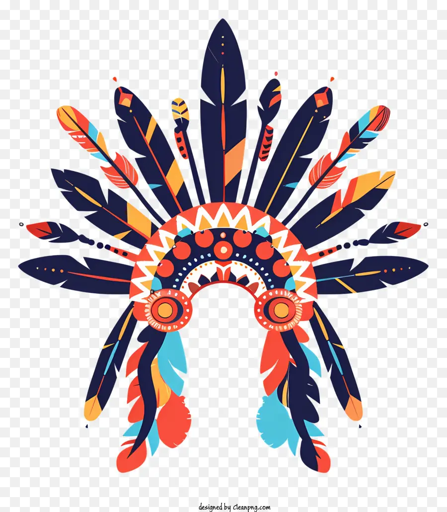 copricapo indigeno copricapo indiano piume piume piume di piume - Copricapo indiano americano con colorato design geometrico
