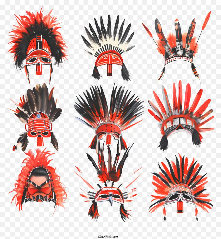 einheimische Kopfbedeckung indigene Kultur gefiederte Kopfbedeckungen traditioneller Kleidung zeremonieller Verschleiß - Einheimische gefiederte Kopfbedeckungen mit komplizierten Designs