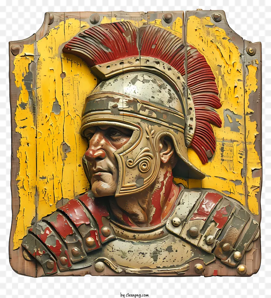 Gladiator Römische Soldat Helmschwertmalerei - Römischer Soldatmalerei auf strukturiertem Holz. 
Vintage -Farben