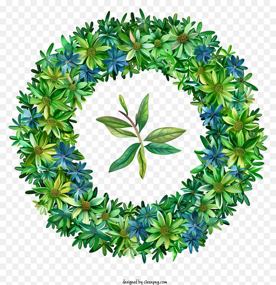 grass circle wreath flowers green leaves