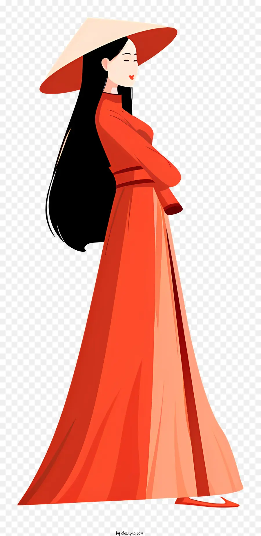 ao dai Frau Orange Kleid weiße Hutblumen - Frau im orangefarbenen Kleid und weißer Hut