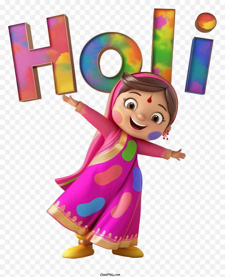Holi - Girl in rosa abito con in mano 