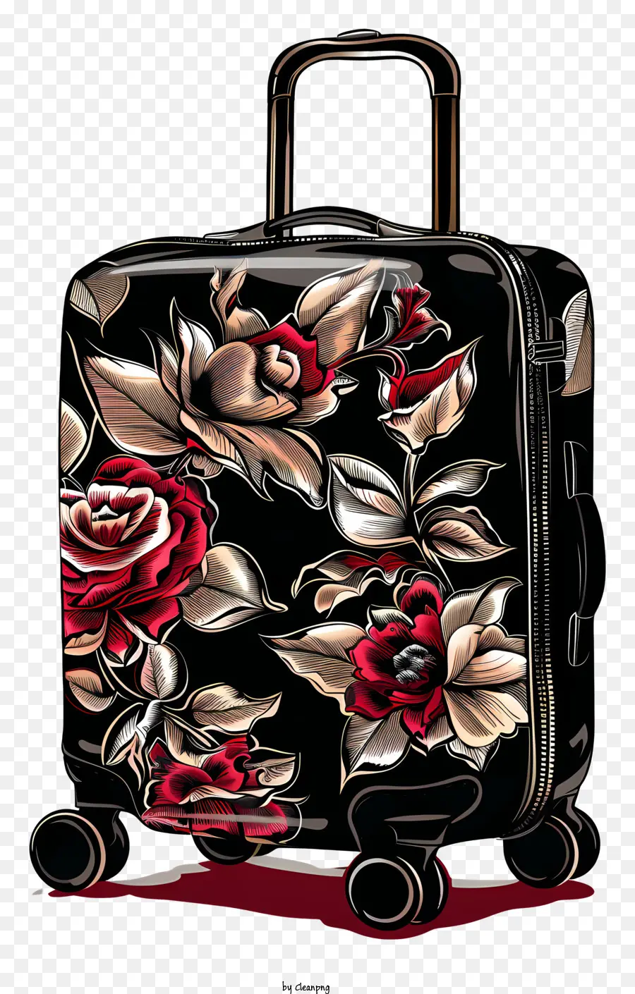 motivo floreale - Valigia nera con fiori rosa, rossi, bianchi