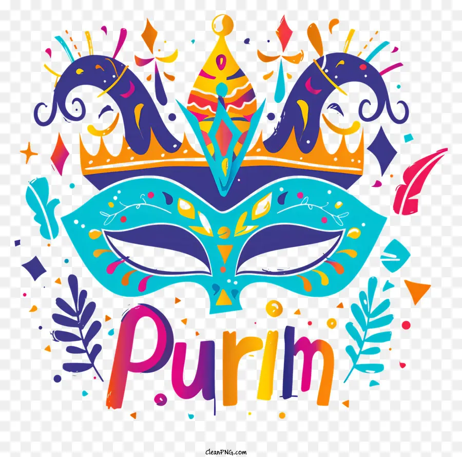 Purim Purim mặt nạ vương miện mặt nạ mặt nạ đầy màu sắc lễ kỷ niệm Purim - Mặt nạ đầy màu sắc với vương miện và văn bản 