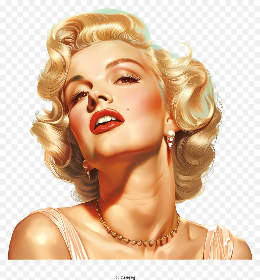 Marilyn Monroe Woman vẽ váy màu hồng tóc vàng - Người phụ nữ tóc vàng mặc váy màu hồng với vòng cổ