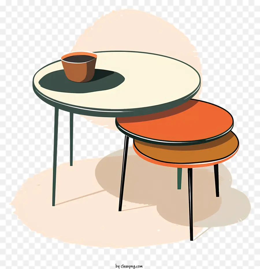 bàn cà phê bàn ​​đầy màu sắc xếp chồng phân - Những chiếc bàn đầy màu sắc xếp chồng lên nhau với bình, phân, bình tĩnh