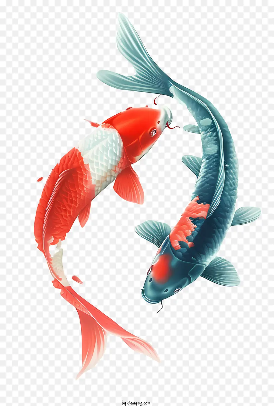 Koi Fisch rot und weiß Koi Schwimmwasserfisch - Zwei Koi -Fische schwimmen, einer schneller