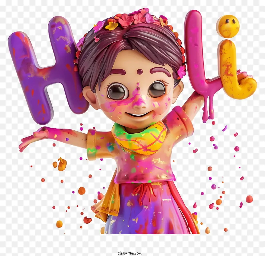 Holi - Glückliches Mädchen, das Holi mit Farben feiert