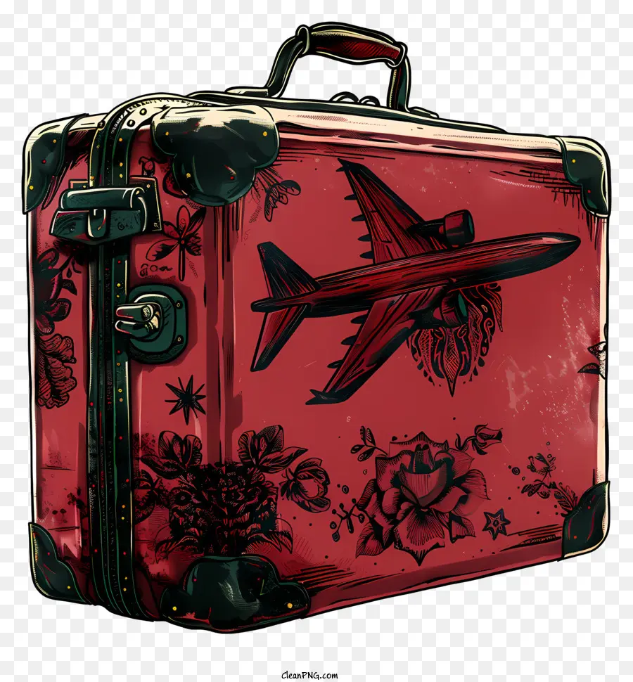 Reisegepäck - Vintage roter Koffer mit Flugzeugdesign