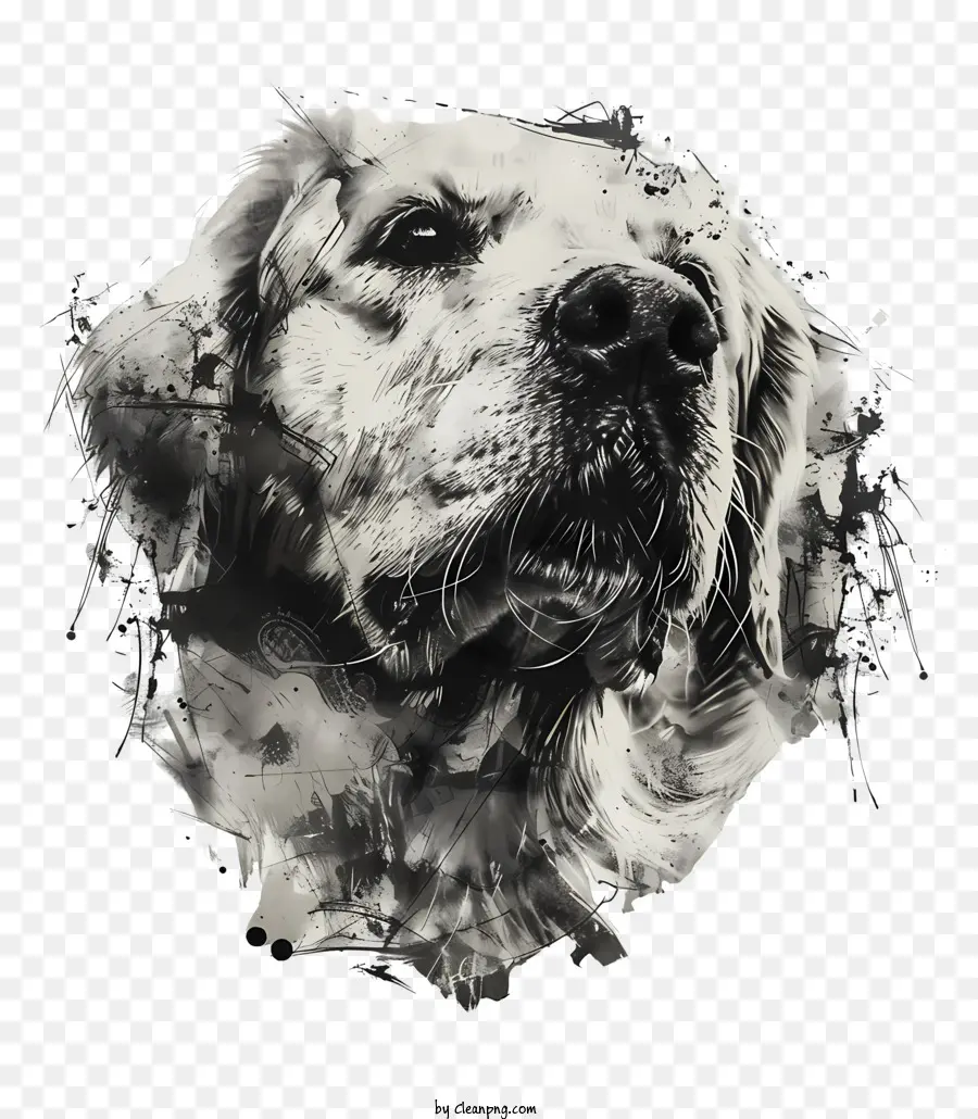 Lack Splatter - Schwarz -weißer Hund mit Tinte bedeckt