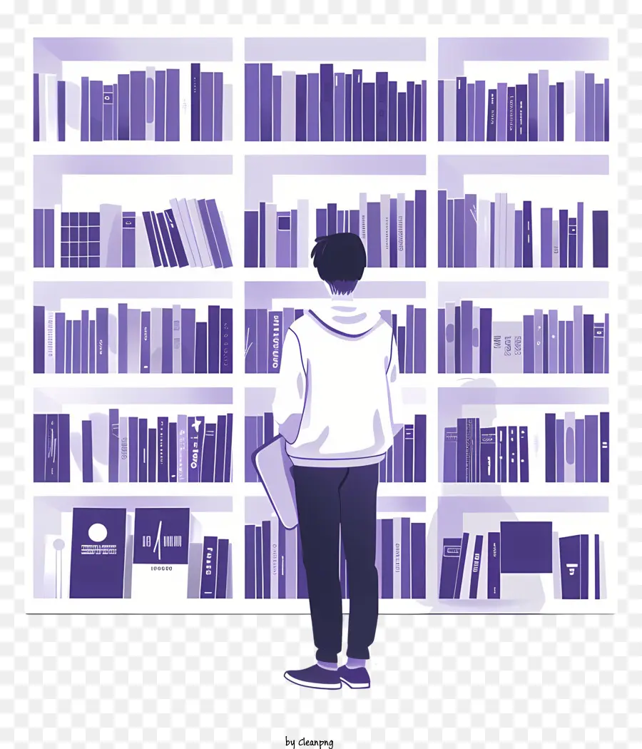 librerie librerie libri di libri di libri libreria - Persona con taccuino che guarda il grande scaffale
