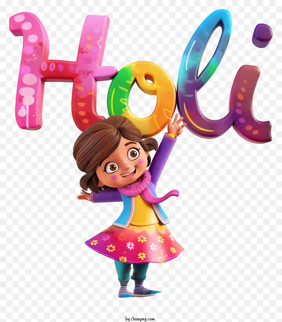 Holi - Ragazza felice davanti al muro colorato