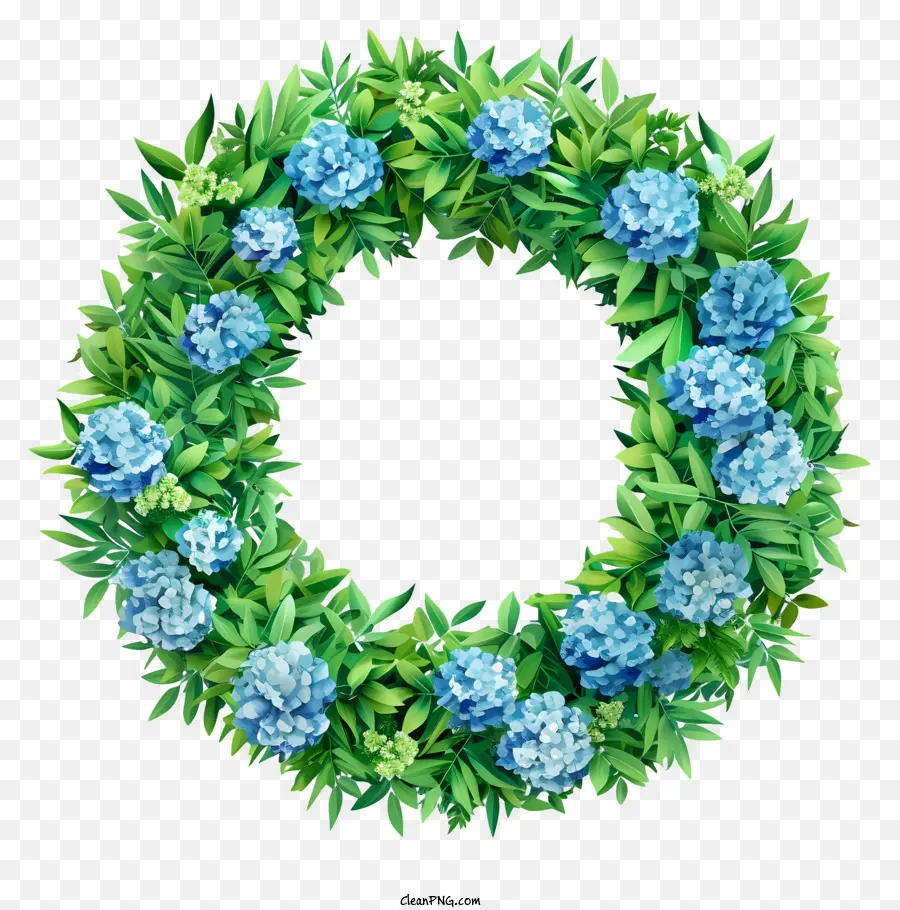 Blumen Kreis - Blauer Hortensienkranz mit grünen Blättern