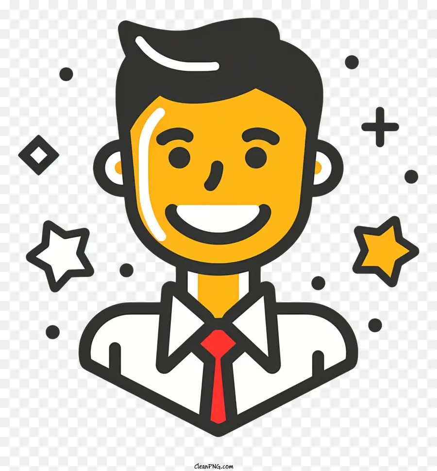 Giornata dell'apprezzamento dei dipendenti Smiling Man cravatta rossa star della camicia nera - Uomo sorridente in cravatta rossa con le stelle