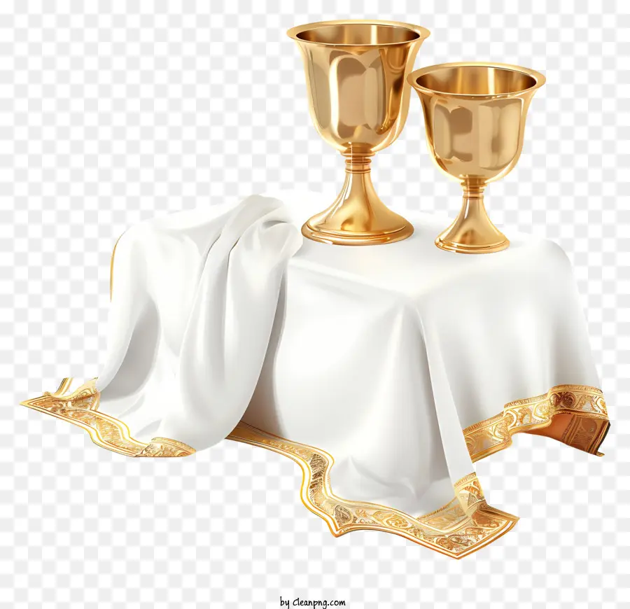 Raffninitura eleganza di Elegance di Maundy giovedì Gold Coppe d'oro - Eleganti tazze d'oro su tovaglie bianche