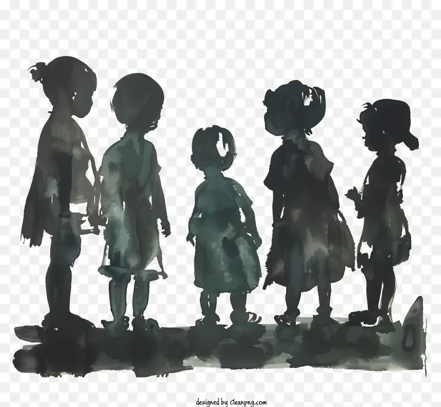 i bambini silhouette - Quattro bambini con diversi colori per capelli
