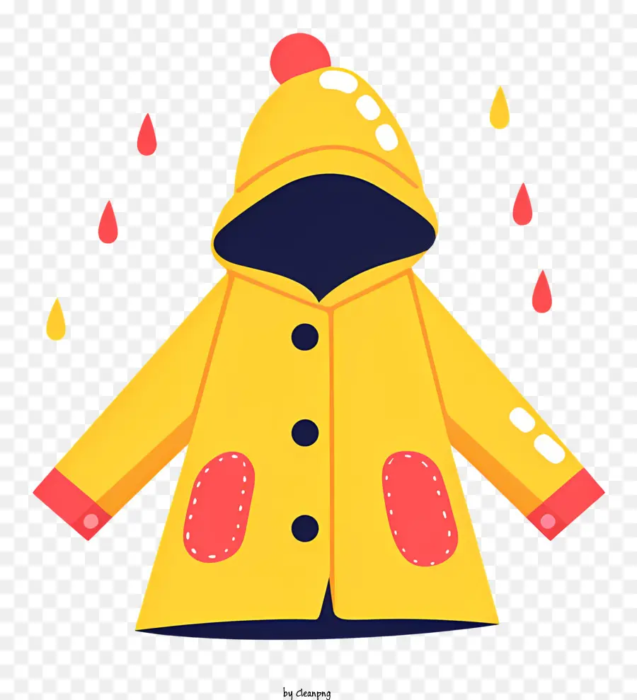 Little Raincoat Yellow Raincoat Red Hood Lớp lót bên ngoài - Áo mưa màu vàng với mui xe màu đỏ, lớp lót đầy màu sắc, chấm
