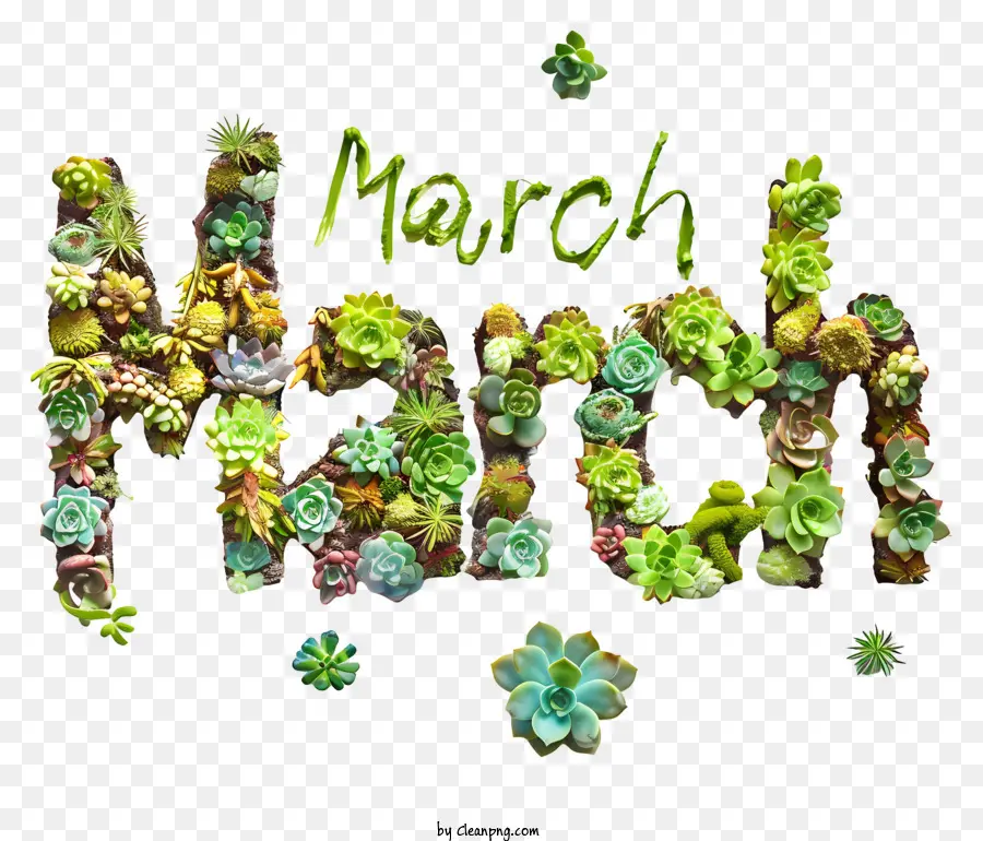 März Pflanzen Sukkulenten Collage Arrangement - Marsch in Pflanzencollagekunst geschrieben
