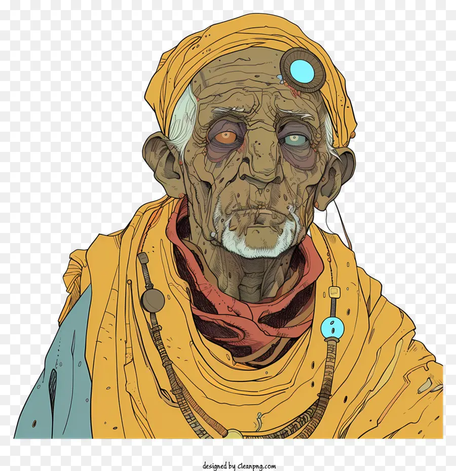 Schnurrbart - Alter Mann in traditioneller Kleidung mit leuchtenden Augen