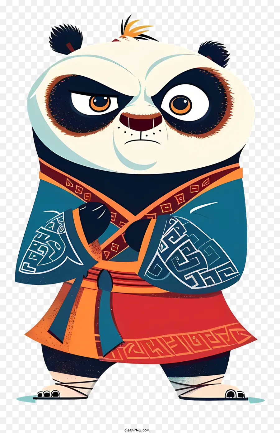 kung fu panda cartoon panda red robe blue hat weapons