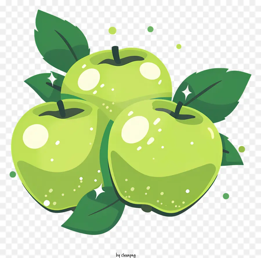 grüne Äpfel grüne Äpfel Süßwassertröpfchen schwarzer Hintergrund - Drei grüne Äpfel mit Wassertropfen