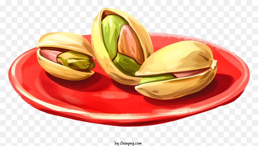 pistacchi pistachios noci snack sane fotografia alimentare - Quattro pistacchi aperti su piastra rossa