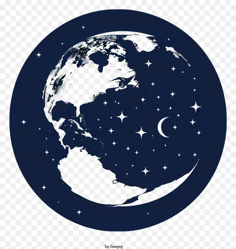Giờ Trái Đất - Trái đất với mặt trăng và các ngôi sao trên bầu trời
