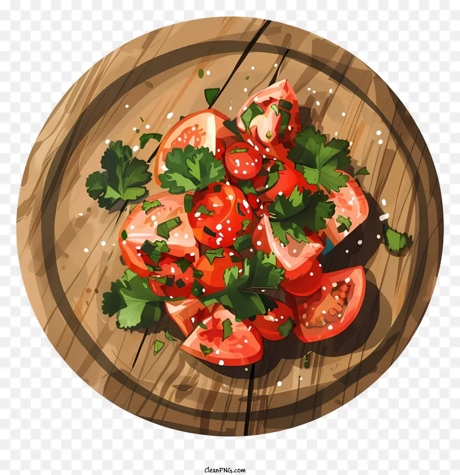 insalata - Pomodoro, coriandolo, lime su esposizioni da tagliere