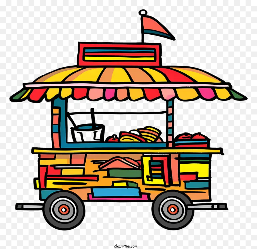 Food Cart Food Truck Street Baldachin Menschen - Buntes Imbisswagen mit Menschen in der Straße