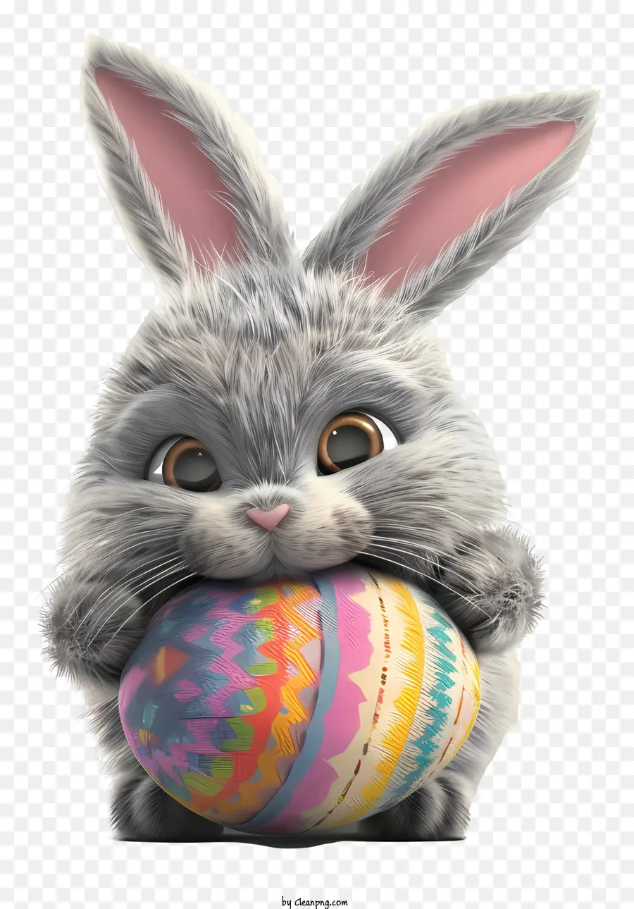 thỏ Phục Sinh - Thỏ xám ngủ trên quả trứng lớn đầy màu sắc