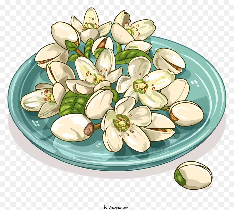hoa sắp xếp - Hoa trắng trên đĩa, một số rơi