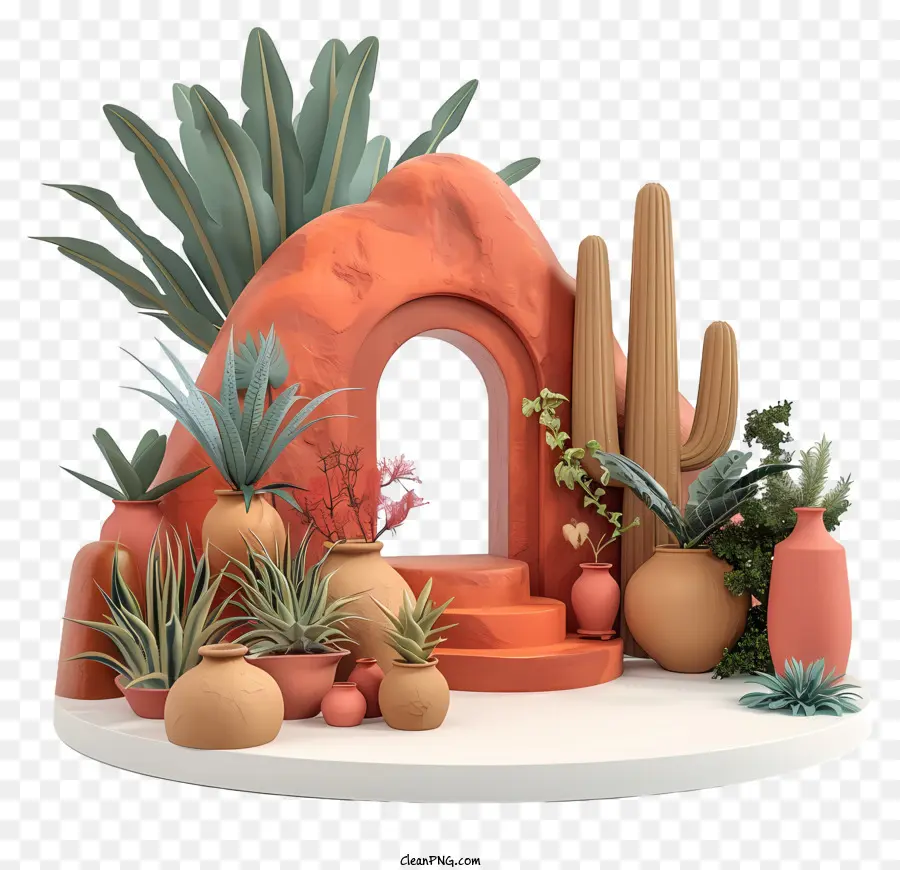 Struttura in pietra del deserto di cactus succulenti di terracotta - Struttura in pietra con cactus e succulenti all'interno