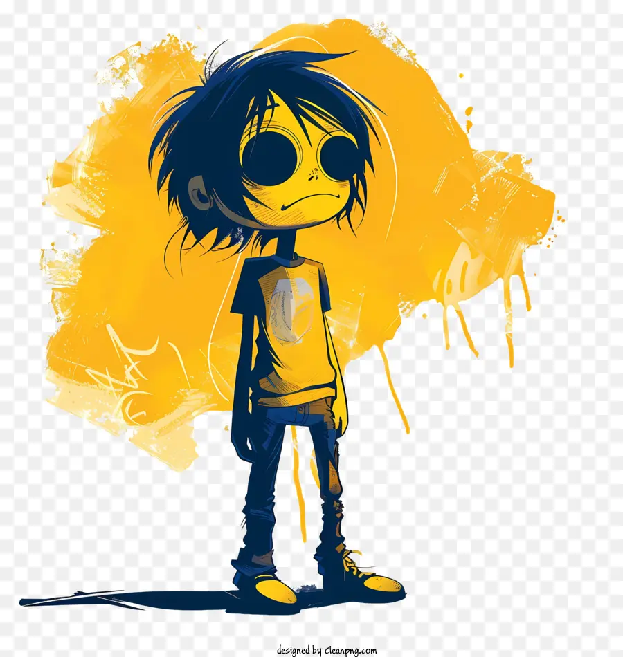 gelb hintergrund - Kleiner Junge mit blauen Haaren und Sonnenbrillen