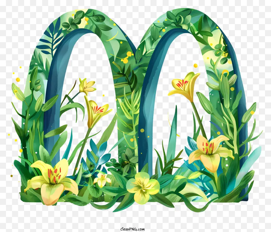 McDonalds Logo - Aquarellbuchstaben M als Blumenillustration geformt