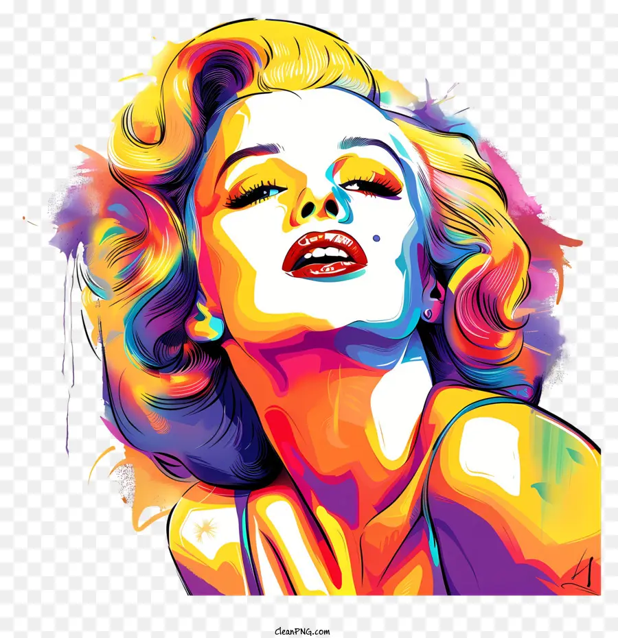 Marilyn Monroe pop art blonde capelli labbra rosa ritratto - Donna bionda con espressione seria, colori vibranti