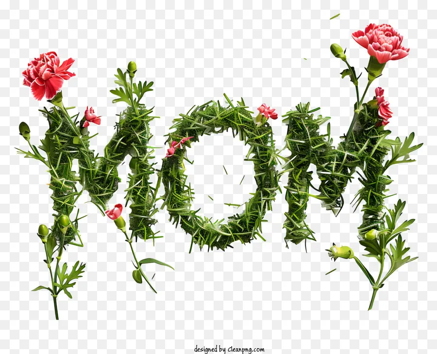 Muttertag - Grüne Blätter und Blumen buchstabieren 'Mutter' auf Schwarz