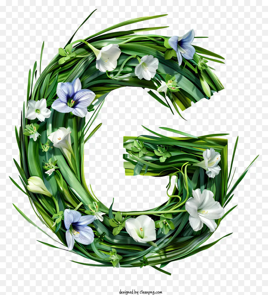 florales Design - Gras und Blumenbuchstaben G auf Schwarz