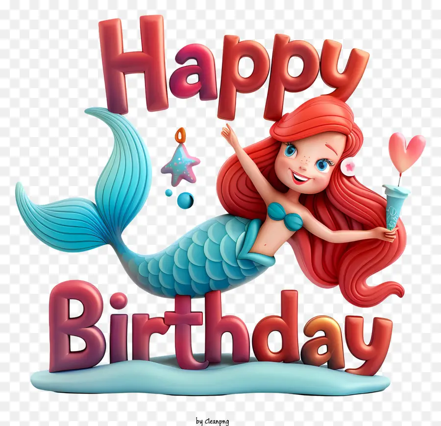 buon compleanno - Sirena con candela, sorridente, tema del messaggio di compleanno