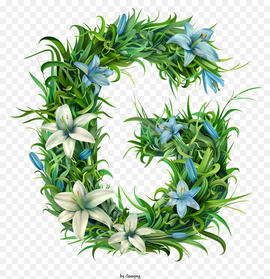 letter g green plants lilies ferns realistic