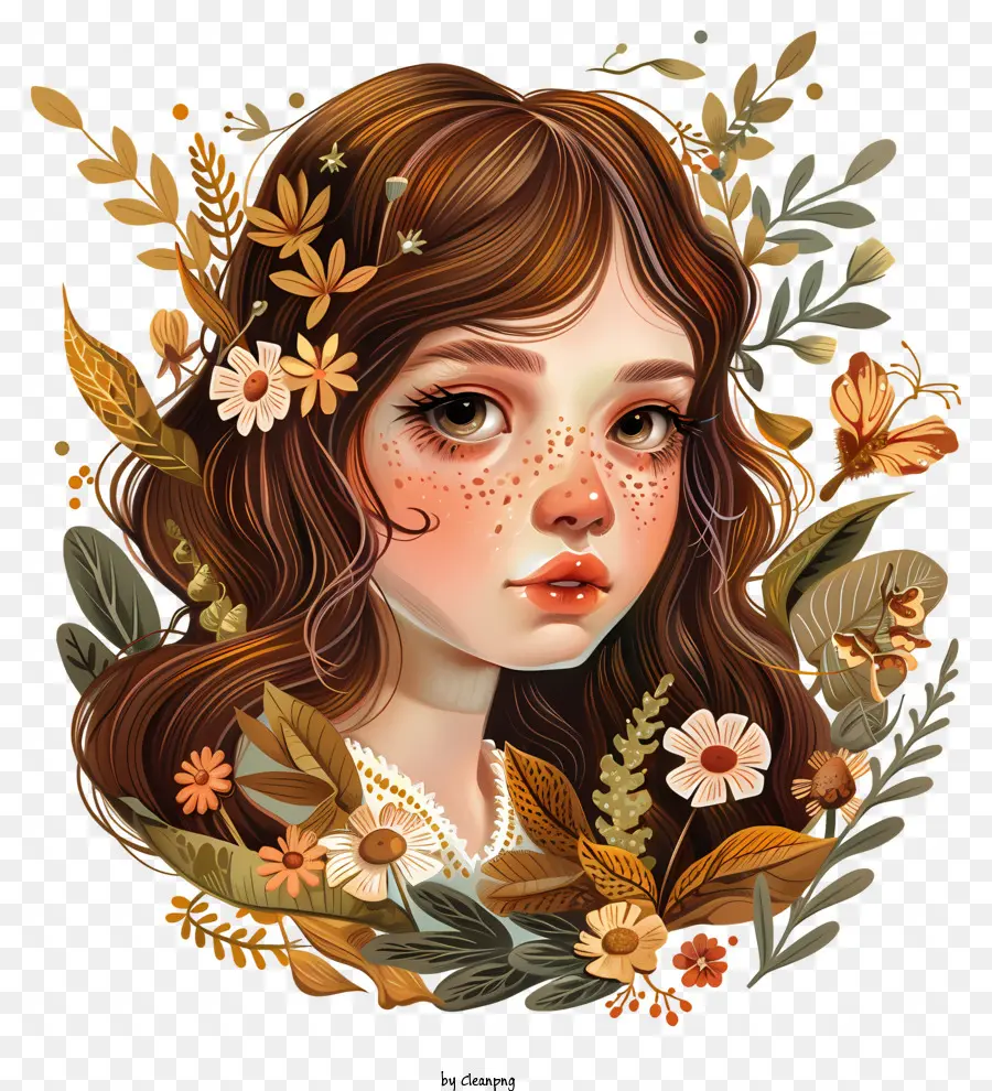 Blume Krone - Digitales Gemälde des jungen Mädchens mit Blumen