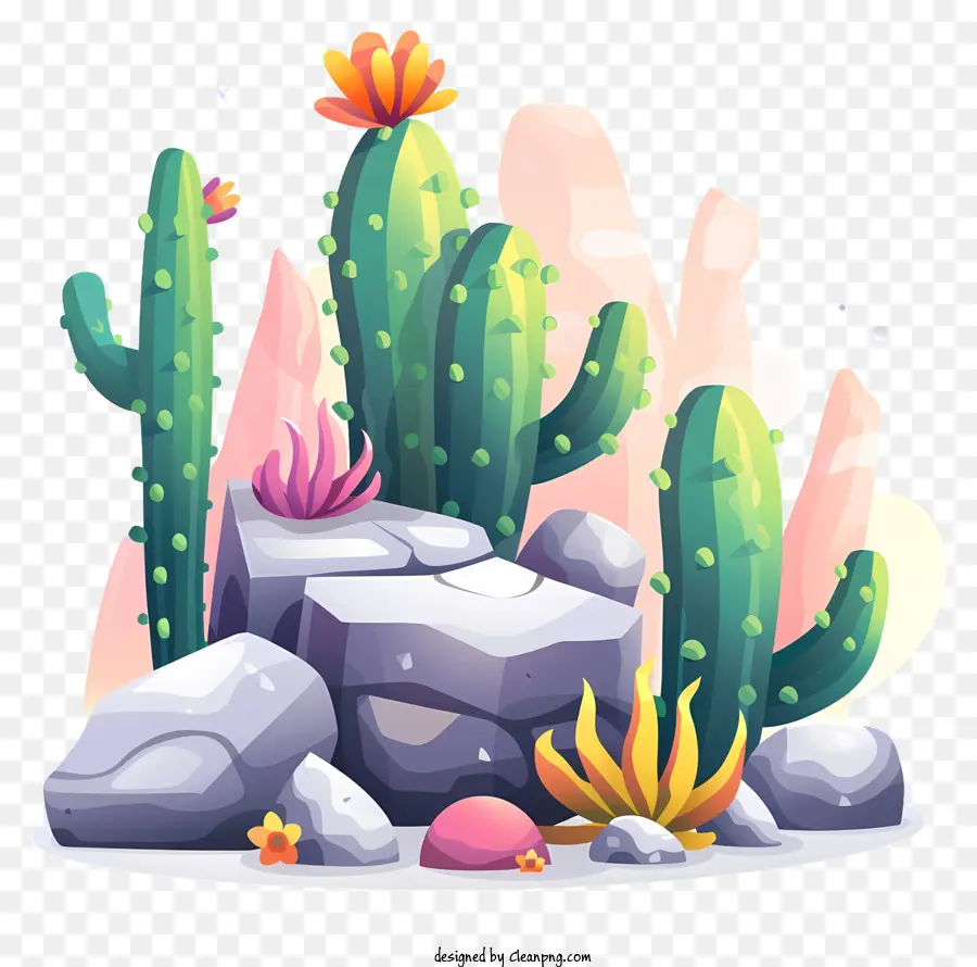 Phong cảnh Cacti Cacti Sa mạc Cacti Đá phong cảnh yên bình Phong cảnh hòa bình - Phong cảnh sa mạc với xương rồng và đá