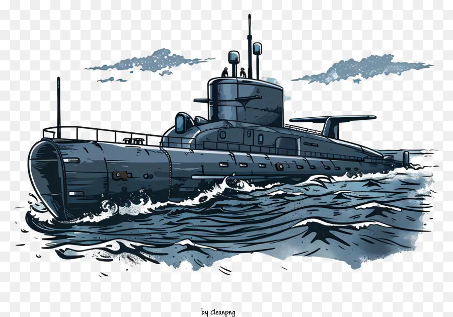 U -Boot -Tag -U -Boot -Ozean -Propeller Sturm - Großes U -Boot im stürmischen Ozean mit Propellern