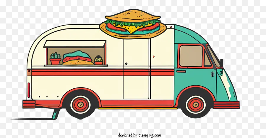 taco truck vintage food truck colorful design cartoon style bright color scheme