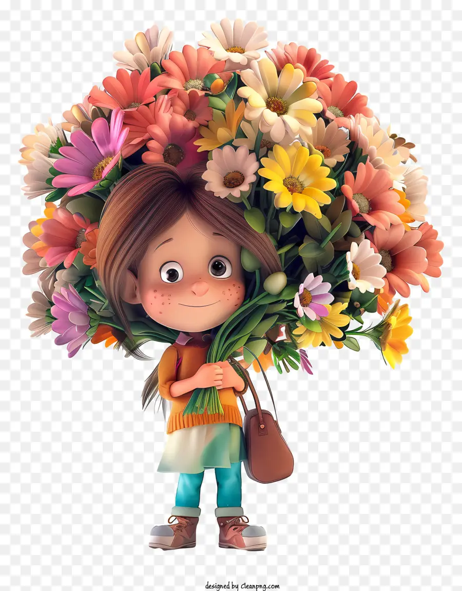 Frühlingszeit Mädchen Blumenmädchen Blumen - Mädchen hält bunte Blumen auf schwarzem Hintergrund