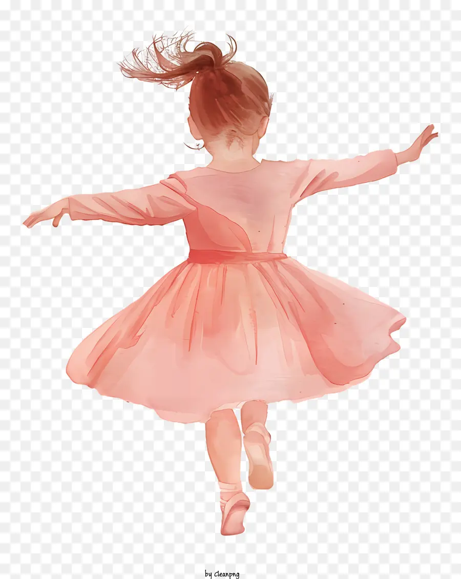 ragazza che balla il balletto ad acquerello dipinto di ballo giovane vestito rosa - Ragazza che balla in abito rosa, stile ad acquerello