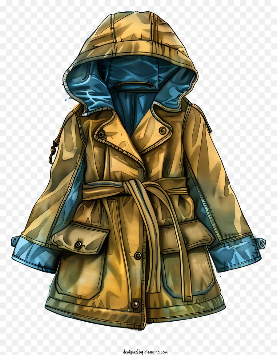 áo khoác áo khoác màu vàng áo khoác áo choàng kéo áo mưa kéo áo khoác ngoài - Áo khoác không thấm nước màu vàng với mui xe và thắt lưng