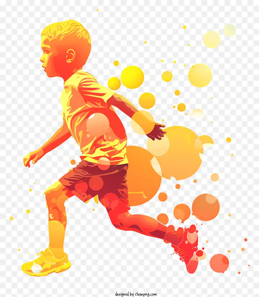 Cậu bé đang chạy cậu bé chạy theo dõi bong bóng đầy màu sắc - Cậu bé chạy trên đường đua với bong bóng
