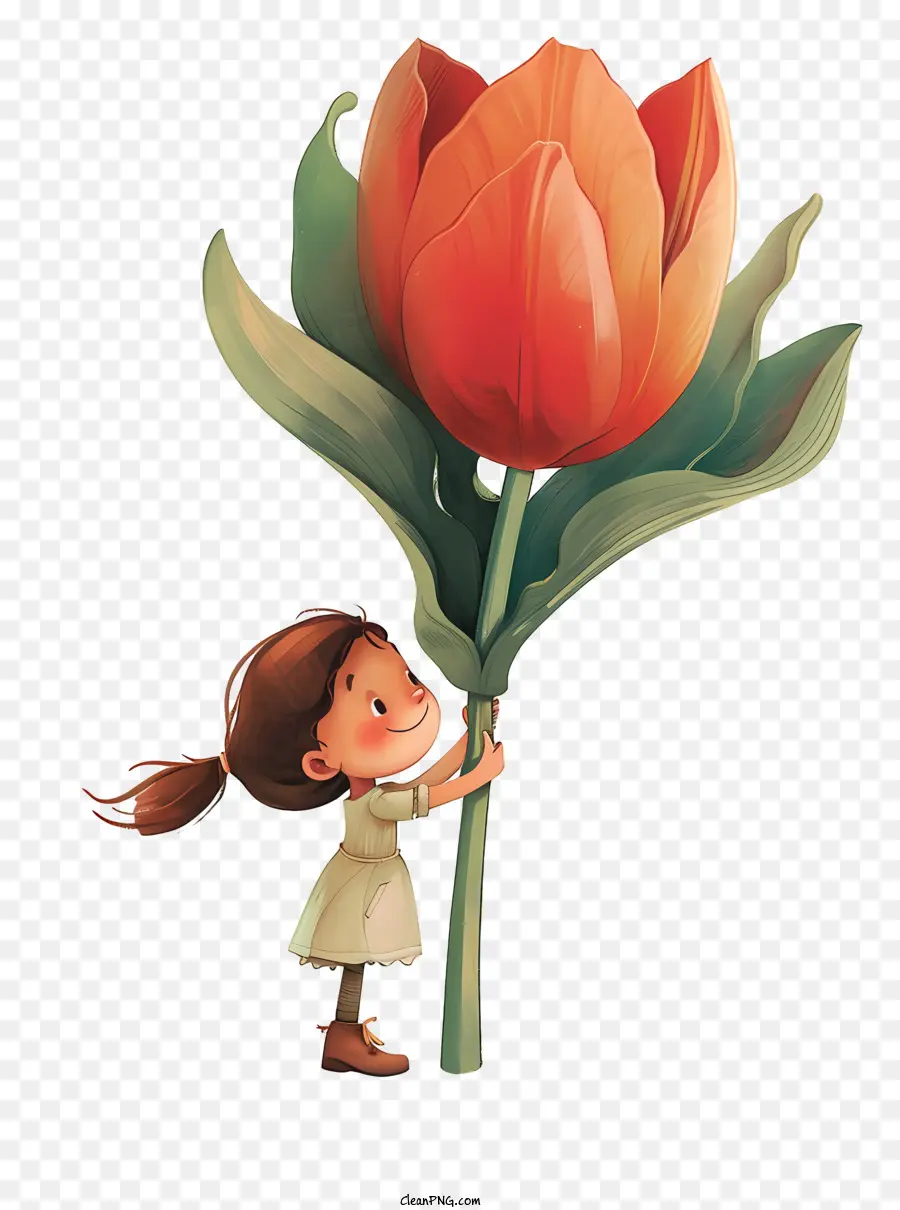 arancione - Giovane ragazza con tulipano arancione gigante. 
Immagine stravagante