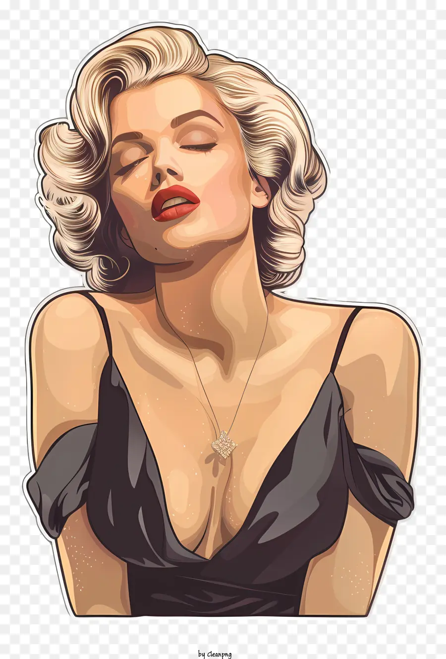 Marilyn Monroe dunkle Haare rote Lippen schwarzes Kleid offener Rücken - Mysteriöse Frau im schwarzen Kleid, tiefes Denken