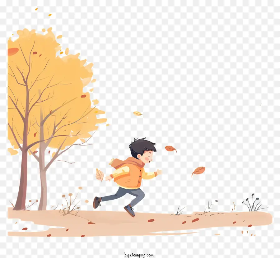 little boy running fall forest running leaves